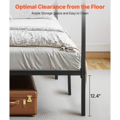 VEVOR King Size Canopy Bed Frame, Metal Canopy Bed with Charging Station and Four Posters Design, Heavy Duty Steel Slats Support, Underbed Storage Space, No Box Spring Needed, Easy Assembly, Black