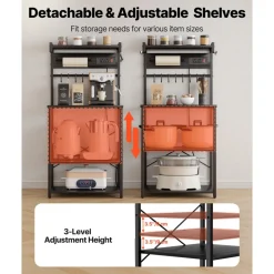 VEVOR Kitchen Bakers Rack, 4.6ft Power Cable Bakers Rack with Power Outlet, Kitchen Stand with X-Shaped Support Bar, 8 S-Shaped Hooks, Coffee Bar Stand for Dishes, Spice Bottles, Built-In Power Strip