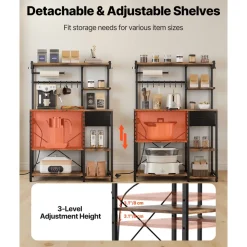 VEVOR Kitchen Bakers Rack, 4.6ft Power Cable Bakers Rack with Power Outlet, Kitchen Stand with X-Shaped Support Bar, 8 S-Shaped Hooks, Coffee Bar Stand for Dishes, Spice Bottles, Built-In Power Strip