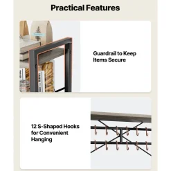 VEVOR Kitchen Bakers Rack, 23.6 inch Width Bakers Rack, Kitchen Stand with X-Shaped Support Bar, 12 S-Shaped Hooks, Double-Layer Top Shelf, Coffee Bar Stand for Dishes & Bowls, Spice Bottles