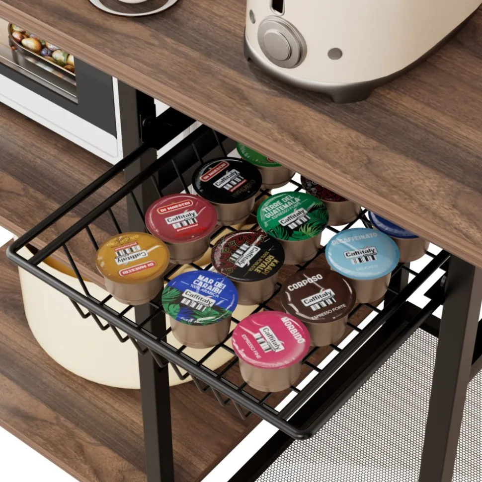 VEVOR Kitchen Bakers Rack, 35.4 inch Width Bakers Rack, Kitchen Stand with X-Shaped Support Bar, 5 S-Shaped Hooks, Multi-Layer Storage Shelf, Coffee Bar Stand for Dishes & Bowls, Spice Bottles