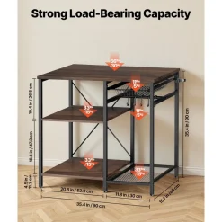 VEVOR Kitchen Bakers Rack, 35.4 inch Width Bakers Rack, Kitchen Stand with X-Shaped Support Bar, 5 S-Shaped Hooks, Multi-Layer Storage Shelf, Coffee Bar Stand for Dishes & Bowls, Spice Bottles