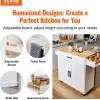 VEVOR Kitchen Island Cart with Solid Wood Top, 35.4" Width Mobile Carts with Storage Cabinet, Rolling Kitchen Table with Spice Rack, Towel Rack, Drop Leaf and Drawer, Portable Islands on Wheels, White