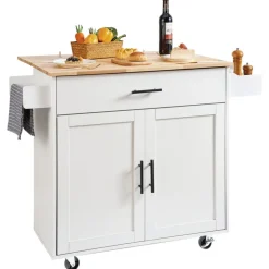 VEVOR Kitchen Island Cart with Solid Wood Top, 35.4