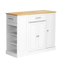 VEVOR Kitchen Island Cart with Solid Wood Top, 35.4" Width Mobile Carts with Storage Cabinet, Rolling Kitchen Table with Spice Rack, Towel Rack, and Drawer, Portable Islands on Wheels, White