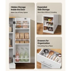 VEVOR Kitchen Island Cart with Solid Wood Top, 35.4" Width Mobile Carts with Storage Cabinet, Rolling Kitchen Table with Spice Rack, Towel Rack, and Drawer, Portable Islands on Wheels, White