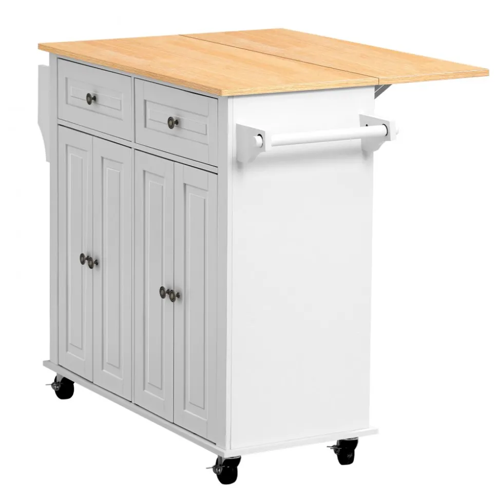VEVOR Kitchen Island Cart with Storage, 43.7 in Wide Mobile Rolling Storage Island on Swivel Wheels, with 2 Drawers, Storage Cabinet, Spice/Towel Rack, Hooks, Table for Home Dining Room, Gray