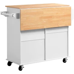 VEVOR Kitchen Island Cart with Storage, 43.7 in Wide Mobile Rolling Storage Island on Swivel Wheels, with 2 Drawers, Storage Cabinet, Spice/Towel Rack, Hooks, Table for Home Dining Room, Gray