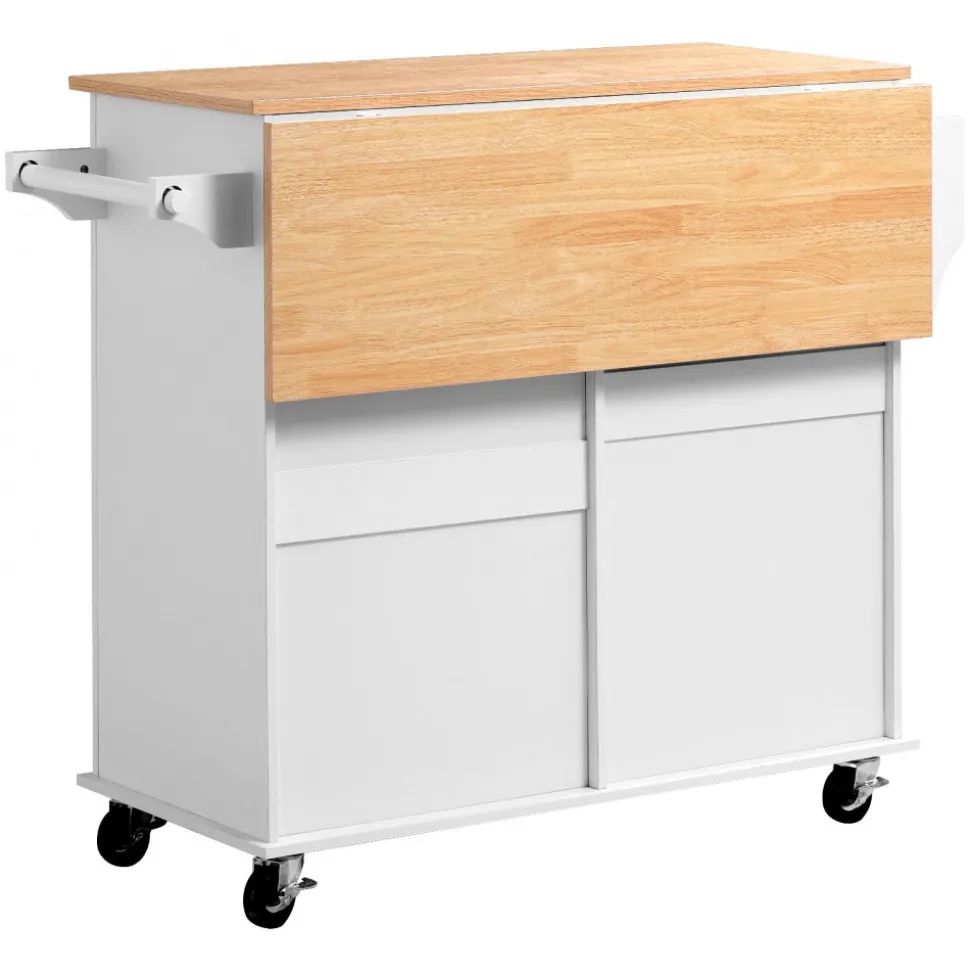 VEVOR Kitchen Island Cart with Storage, 43.7 in Wide Mobile Rolling Storage Island on Swivel Wheels, with 2 Drawers, Storage Cabinet, Spice/Towel Rack, Hooks, Table for Home Dining Room, Gray