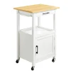 VEVOR Kitchen Island Cart, with Solid Wood Top and Storage Cabinet, Mobile Rolling Table with Drop Leaf, Drawers, Spice Towel Rack, Portable Islands on Swivel Wheels for Dining Room, 52in Width, White
