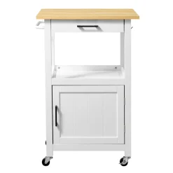 VEVOR Kitchen Island Cart, with Solid Wood Top and Storage Cabinet, Mobile Rolling Table with Drop Leaf, Drawers, Spice Towel Rack, Portable Islands on Swivel Wheels for Dining Room, 52in Width, White