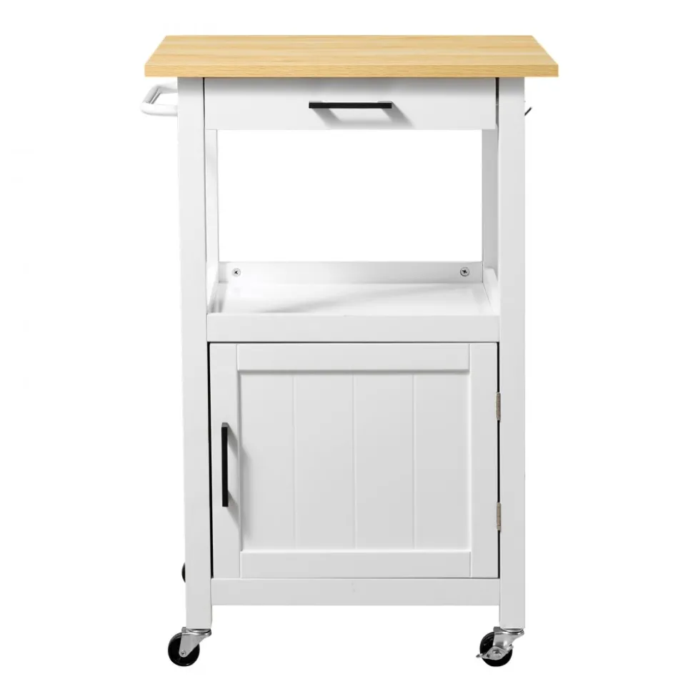 VEVOR Kitchen Island Cart, with Solid Wood Top and Storage Cabinet, Mobile Rolling Table with Drop Leaf, Drawers, Spice Towel Rack, Portable Islands on Swivel Wheels for Dining Room, 52in Width, White