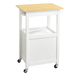 VEVOR Kitchen Island Cart, with Solid Wood Top and Storage Cabinet, Mobile Rolling Table with Drop Leaf, Drawers, Spice Towel Rack, Portable Islands on Swivel Wheels for Dining Room, 52in Width, White