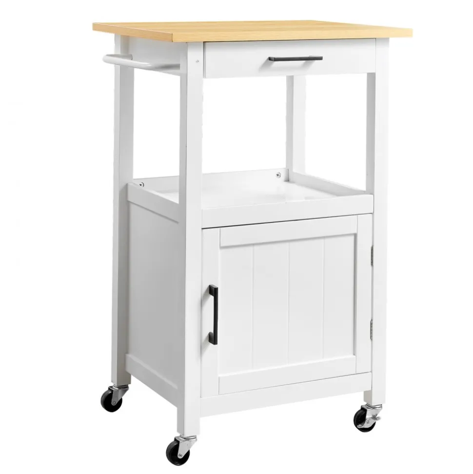 VEVOR Kitchen Island Cart, with Solid Wood Top and Storage Cabinet, Mobile Rolling Table with Drop Leaf, Drawers, Spice Towel Rack, Portable Islands on Swivel Wheels for Dining Room, 52in Width, White