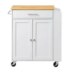 VEVOR Kitchen Island Cart with Storage, 31.3 in Wide Mobile Rolling Storage Island on Swivel Wheels, with Drawer, Storage Cabinet, Spice/Towel Rack,  Table for Home Dining Room, White