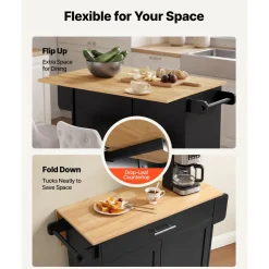 VEVOR Kitchen Island Cart with Storage, 24.84 in Wide Mobile Rolling Storage Island on Swivel Wheels, with Drawer, Storage Cabinet, Towel Rack, Hooks, Table for Home Dining Room, White
