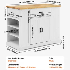 VEVOR Kitchen Island Cart, 46