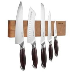 VEVOR Kitchen Knife Set, 6 Piece High Carbon Stainless Steel Sharp Knife Set, Professional Kitchen Cutlery with Ergonomic Crack-Resistant Handle, and Walnut Finish Powerful Magnetic Knives Holder