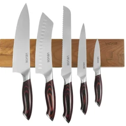 VEVOR Kitchen Knife Set, 6 Piece High Carbon Stainless Steel Sharp Knife Set, Professional Kitchen Cutlery with Ergonomic Crack-Resistant Handle, and Walnut Finish Powerful Magnetic Knives Holder