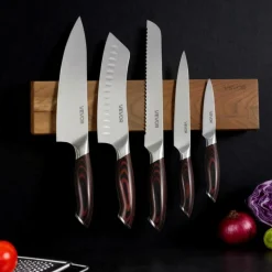 VEVOR Kitchen Knife Set, 6 Piece High Carbon Stainless Steel Sharp Knife Set, Professional Kitchen Cutlery with Ergonomic Crack-Resistant Handle, and Walnut Finish Powerful Magnetic Knives Holder