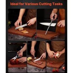 VEVOR Kitchen Knife Set with Block and Sharpener, 15 Piece High Carbon Stainless Steel Sharp Knife Set, Kitchen Cutlery with Ergonomic Handle, Sharpening Rod and Premium Wooden Block, for Home Cooks