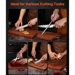 VEVOR Kitchen Knife Set with Block and Sharpener, 15 Piece German High Carbon Stainless Steel  Sharp Knife Set, Kitchen Cutlery with Ergonomic Handle, Sharpening Rod and Wooden Block, for Home Cooks