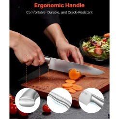 VEVOR Kitchen Knife Set with Block and Sharpener, 15 Piece German High Carbon Stainless Steel  Sharp Knife Set, Kitchen Cutlery with Ergonomic Handle, Sharpening Rod and Wooden Block, for Home Cooks