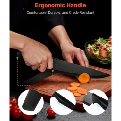 VEVOR Kitchen Knife Set with Block and Sharpener, 15 Piece German High Carbon Stainless Steel Knife Set, Kitchen Cutlery with PP Ergonomic Handle, Sharpening Rod and Wooden Block, for Home Cooks