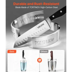 VEVOR Kitchen Knife Set with Block and Sharpener, 15 Piece High Carbon Stainless Steel Sharp Knife Set, Kitchen Cutlery with Crack-Resistant Handle, Sharpening Rod and Wooden Block, for Home Cooks