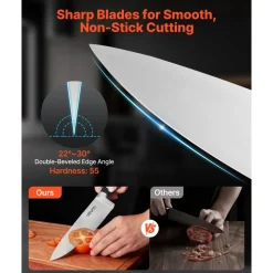VEVOR Kitchen Knife Set with Block and Sharpener, 15 Piece High Carbon Stainless Steel Sharp Knife Set, Kitchen Cutlery with Crack-Resistant Handle, Sharpening Rod and Wooden Block, for Home Cooks