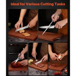 VEVOR Kitchen Knife Set with Block and Sharpener, 15 Piece High Carbon Stainless Steel Sharp Knife Set, Kitchen Cutlery with Crack-Resistant Handle, Sharpening Rod and Wooden Block, for Home Cooks