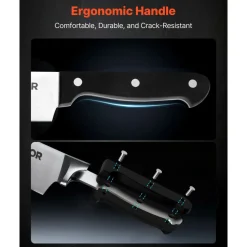 VEVOR Kitchen Knife Set with Block and Sharpener, 15 Piece German High Carbon Stainless Steel Knife Set, Kitchen Cutlery with ABS Ergonomic Handle, Sharpening Rod and Wooden Block, for Home Cooks