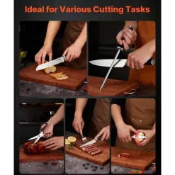 VEVOR Kitchen Knife Set with Block and Sharpener, 15 Piece High Carbon Stainless Steel Knife Set, Rust-Resistant Kitchen Cutlery with Ergonomic Handle, Sharpening Rod & Premium Wooden Block, for Home