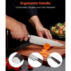 VEVOR Kitchen Knife Set with Block and Sharpener, 15 Piece High Carbon Stainless Steel Knife Set, Rust-Resistant Kitchen Cutlery with Ergonomic Handle, Sharpening Rod & Premium Wooden Block, for Home