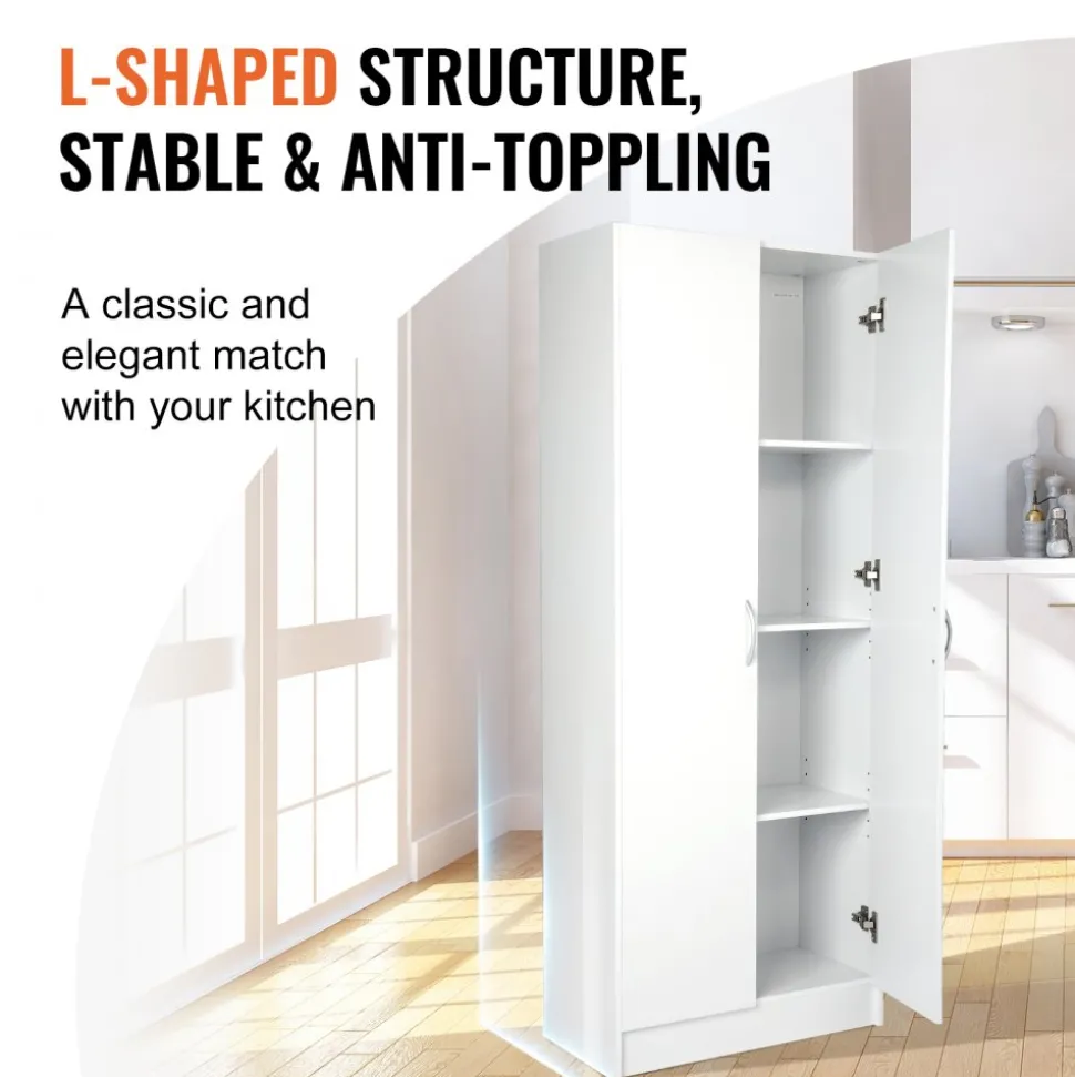 VEVOR Kitchen Pantry Cabinet, 60" Tall Food Pantry Storage Cabinet, 110LBS Freestanding Storage Cabinet Cupboard with 3 Shelves(2 Adjustable), Engineered Wood Utility Pantry for Kitchen, Dining Room