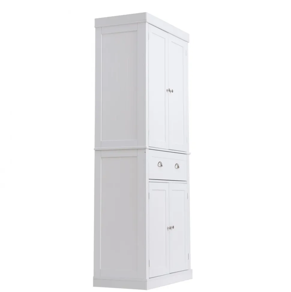 VEVOR 72" Kitchen Pantry Storage Cabinet, Freestanding Utility Cabinets with Doors, Drawer and 3 Adjustable Shelves, Tall Food Buffet Pantries for Kitchen, Living Room, Dinning Room, Laundry, White