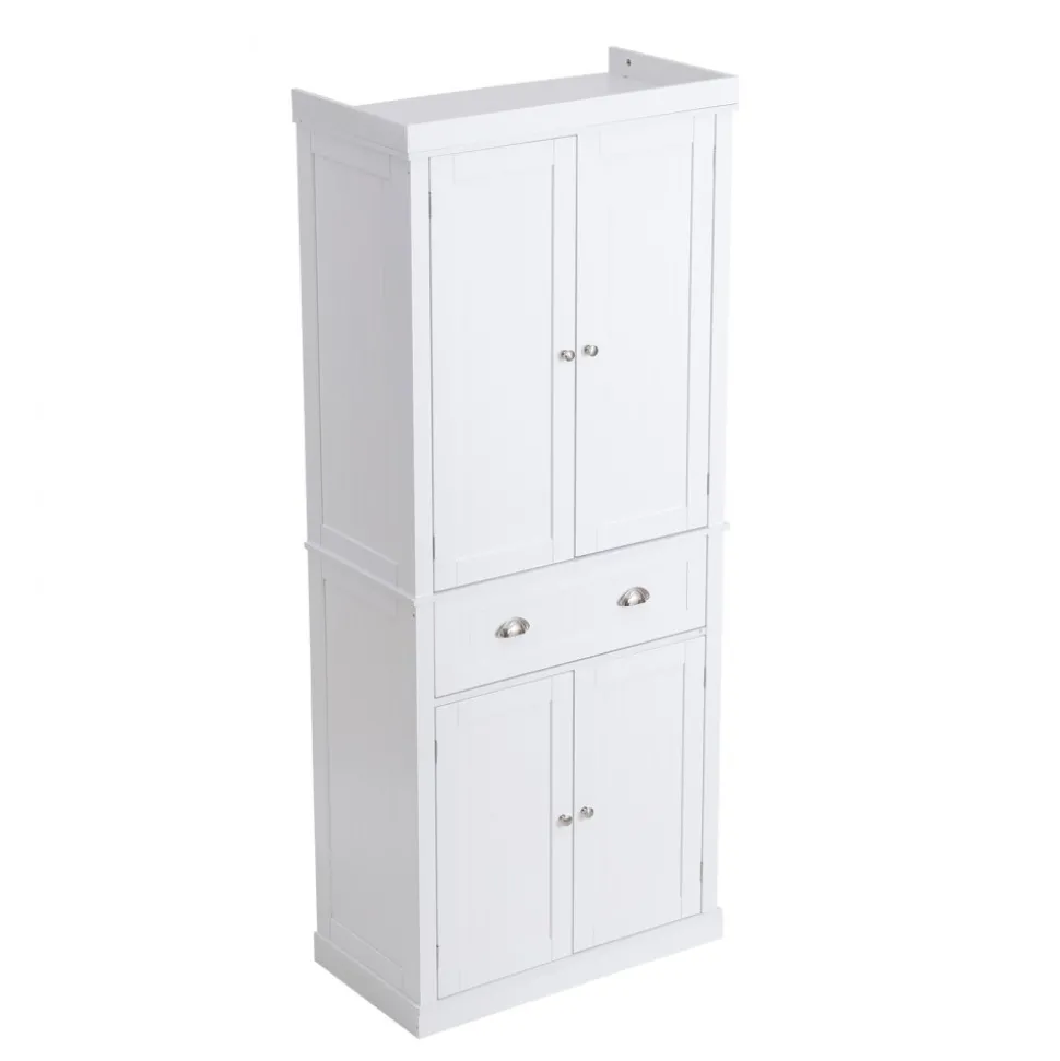 VEVOR 72" Kitchen Pantry Storage Cabinet, Freestanding Utility Cabinets with Doors, Drawer and 3 Adjustable Shelves, Tall Food Buffet Pantries for Kitchen, Living Room, Dinning Room, Laundry, White