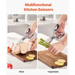 VEVOR Kitchen Scissors, Durable Stainless Steel Kitchen Shears with Protective Sheath, Heavy Duty Cooking Shears Soft Grip Comfort Handle, Kitchen Utensil for Cutting Meat, Food, Fish, Poultry, Grey