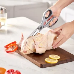 VEVOR Kitchen Scissors, Durable Stainless Steel Kitchen Shears with Protective Sheath, Heavy Duty Cooking Shears Soft Grip Comfort Handle, Kitchen Utensil for Cutting Meat, Food, Fish, Poultry, Grey
