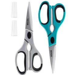 VEVOR Kitchen Scissors, 2 Pack Durable Stainless Steel Kitchen Shears with Sheaths, Heavy Duty Cooking Shears with Soft Grip Comfort Handle, Kitchen Utensil for Cutting Meat, Fish, Poultry, Cyan+Grey