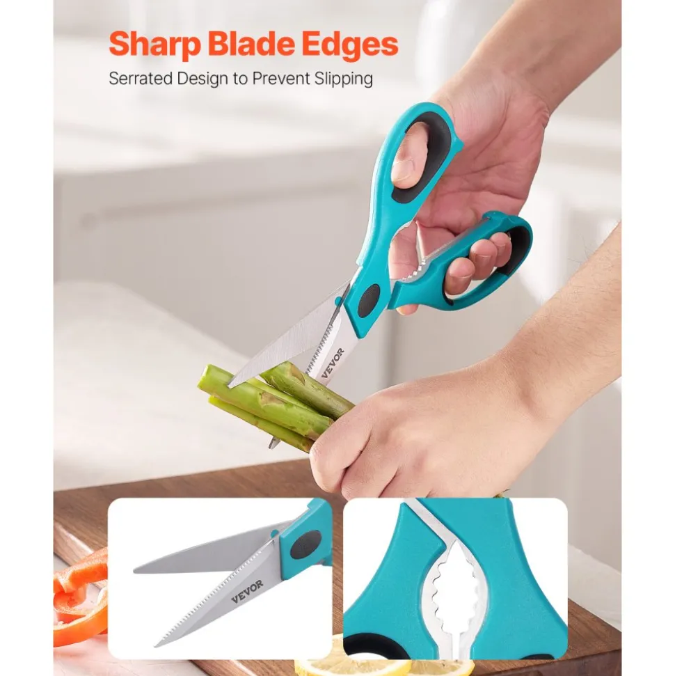 VEVOR Kitchen Scissors, 2 Pack Durable Stainless Steel Kitchen Shears with Sheaths, Heavy Duty Cooking Shears with Soft Grip Comfort Handle, Kitchen Utensil for Cutting Meat, Fish, Poultry, Cyan+Grey