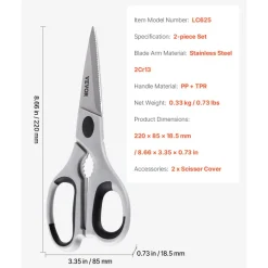 VEVOR Kitchen Scissors, 2 Pack Durable Stainless Steel Kitchen Shears with Sheaths, Heavy Duty Cooking Shears with Soft Grip Comfort Handle, Kitchen Utensil for Cutting Meat, Fish, Poultry, Cyan+Grey