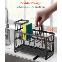 VEVOR Kitchen Sink Caddy Organizer, 2 Tier Sponge Holder for Kitchen Sink with High Brush Holder & Divider, Storage Rack with Rotatable Drainage Spout, Countertop Organizers and Storage Essentials