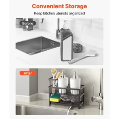 VEVOR Kitchen Sink Caddy Organizer, 2 Tier Sponge Holder for Kitchen Sink with High Brush Holder & Divider, Storage Rack with Rotatable Drainage Spout, Countertop Organizers and Storage Essentials