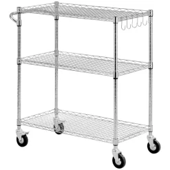 VEVOR Kitchen Utility Cart, 3 Tier 23.7 in Microwave Stand Coffee Cart, Heavy Duty Storage Rack, Service Trolley on Wheels, Industrial Rolling Work Table with 8 Hooks, for Mini Oven, Toaster, Vintage