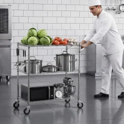 VEVOR Kitchen Utility Cart, 3 Tier 23.7 in Microwave Stand Coffee Cart, Heavy Duty Storage Rack, Service Trolley on Wheels, Industrial Rolling Work Table with 8 Hooks, for Mini Oven, Toaster, Vintage