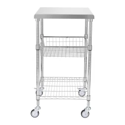 VEVOR Kitchen Utility Cart, 3 Tiers, Wire Rolling Cart with 470LBS Capacity, Steel Service Cart on Wheels, Metal Storage Trolley with 76mm Basket Curved Handle PP Liner 6 Hooks, for Indoor and Outdoor