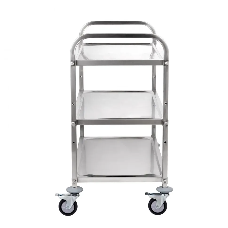 VEVOR Kitchen Utility Cart, 3 Tiers, Wire Rolling Cart with 450LBS Capacity, Steel Service Cart on Wheels, Metal Storage Trolley with 80mm Basket Curved Handle PP Liner 6 Hooks, for Indoor and Outdoor