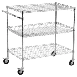 VEVOR Kitchen Utility Cart, 3 Tier Heavy Duty Adjustable Wire Storage Rack, Commercial Steel Rolling Service Trolley on Wheels, Work Table with Handle Bar, for Garage and Laundry Room, 40x25x40.9 in