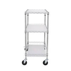 VEVOR Kitchen Utility Cart, 3 Tiers, Wire Rolling Cart with 661LBS Capacity, Steel Service Cart on Wheels, Metal Storage Trolley with 80mm Basket Curved Handle PP Liner 6 Hooks, for Indoor and Outdoor